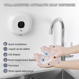 Automatic Foaming Soap Dispenser for Kitchen and Bathroom with Digital Display & 3 Adjustable Modes, Wall-Mount Touch-Free Hand Soap Dispenser (White)