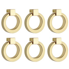 Bonsicoky 6 Pcs Round Cabinet Ring Pull Handles Single Hole Ring Knobs for Cabinet Drawer Dresser Cupboard Wardrobe, Gold