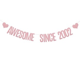 DONGLYJL Rose Gold Glitter Awesome Since 2002 Banner for 22nd Birthday Party Decorations Supplies,Pre-Strung,Awesome Since 2002