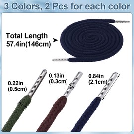 BEIQIYA 6pcs Drawstring Cord with Spring Threader Tool, Replacement Drawstring for Sweatpants Sweatshirt Hoodies Shorts Pants Jackets Coats Bags - Green & Coffee & Dark Blue