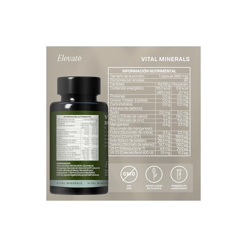 Vital Minerals Suplemento Multimineral Adultos Cápsulas Grandes 777 Zinc Calcio