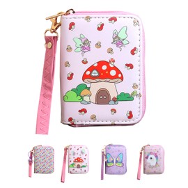 AACKS Little Girls Wallet with Strap Girls Cute Small Wallet with Coin Pouch Teen Girls Mini Coin Purse with Strap Cute Cartoon Card Holder