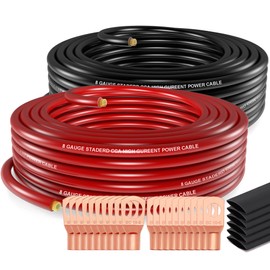 Jeemiter 8 Gauge Wire (50ft) Copper Clad Aluminum - Primary Automotive Wire Power/Ground, Battery Cable with Lugs Terminal Connectors and Heat Shrink Tube Electrical 8ga AWG 25ft Each- Black and Red
