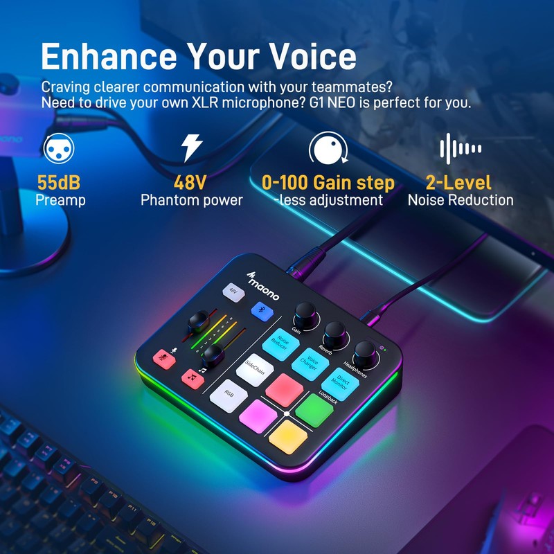 MAONO Audio Mixer for Gaming: Audio Interface with Pro-preamp RGB