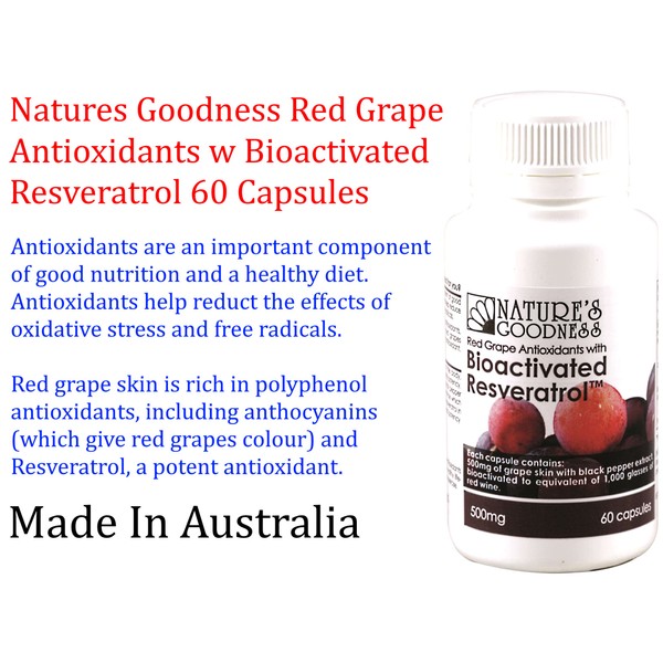 60 capsules NATURES GOODNESS Australia Red Grape Bioactivated Resveratrol 500mg