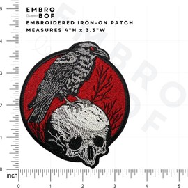 EMBRO BOF Gothic Skull Raven Patch – 4 inches, Cool Colorful GOTG Skull Ravens Patch – Embroidered Goth Patches Iron On/Sew On