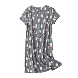 SISKIN Nightgowns for Women Cotton Sleep Shirts Womens Nightgown Short Sleeves Print Night Shirts Soft Sleepwear Gray Penguin X-Large