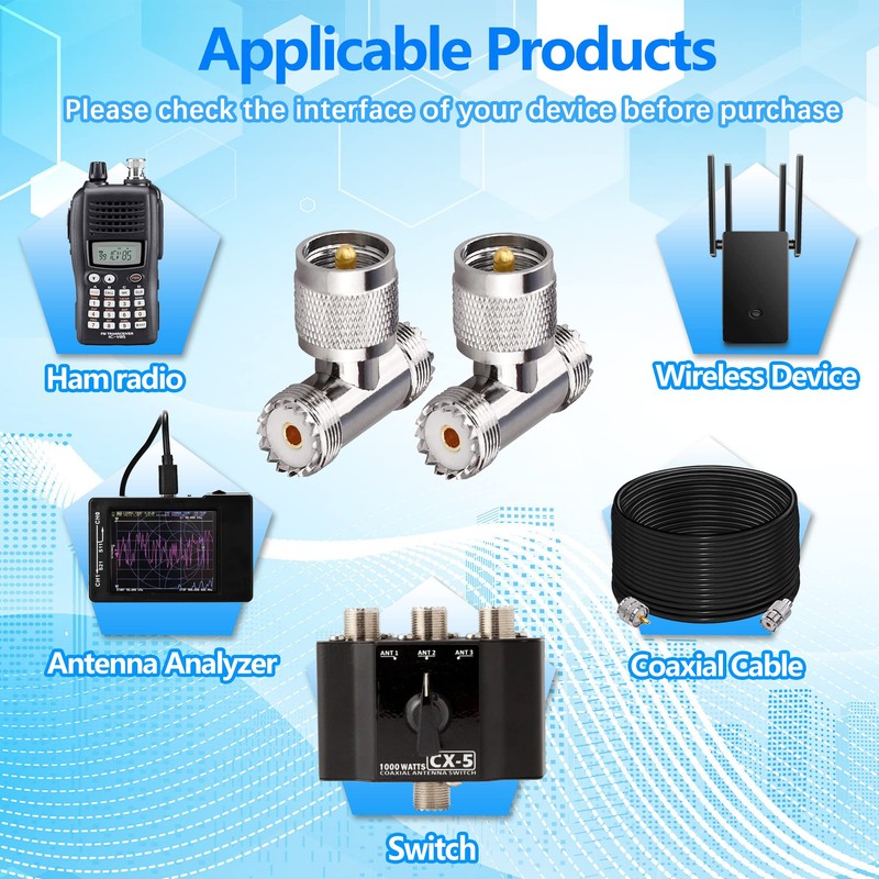 TUOLNK Triple Tee Connector UHF Male to Dual UHF Female