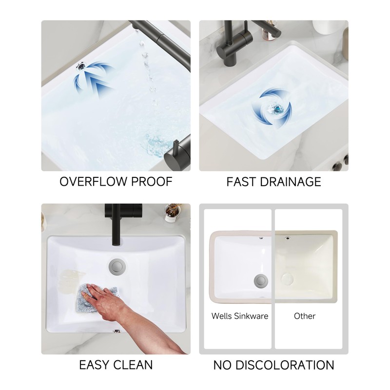 Wells Sinkware Rectangular 20 x 15 Ceramic Undermount Bathroom Sink