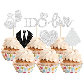 24 piezas de decoración para cupcakes de boda, decoración de corazón, decoración para novia, boda, compromiso, despedida de soltera, suministros de despedida de soltera, color plateado