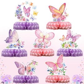 7Pcs Butterfly Birthday Decorations Supplies，Butterfly Centerpieces Tables, Butterfly Honeycomb Table Decorations Centrepiece Butterfly Theme Party Supplies For Girls Birthday Baby Shower Party Decor
