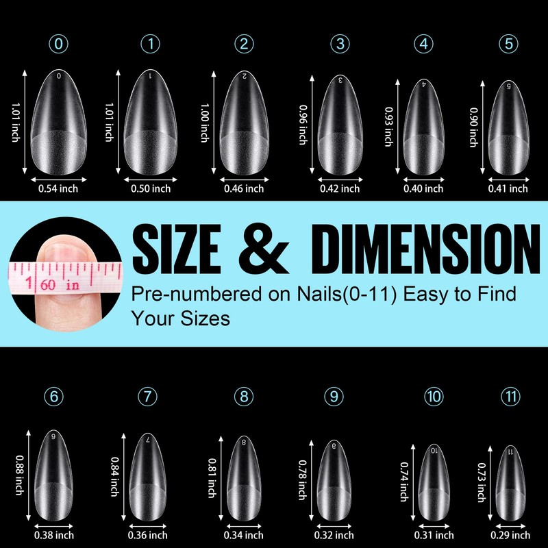 TOMICCA Almond Medium Nail Tips with Nail Glue Set, Nail