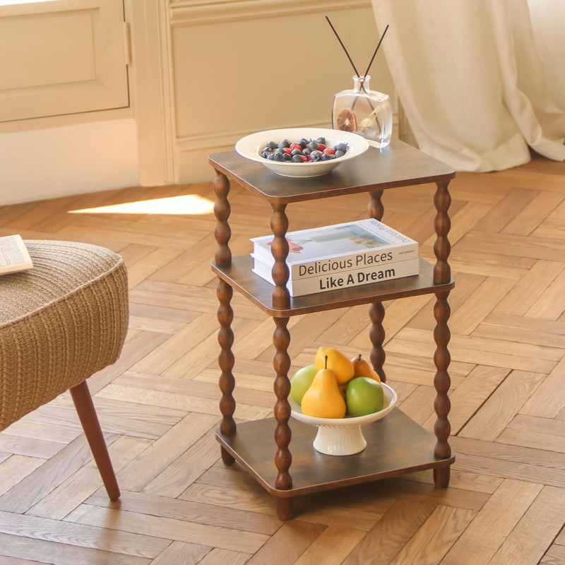 Fultyle Side Table, Small End Table with Storage Shelf, Modern