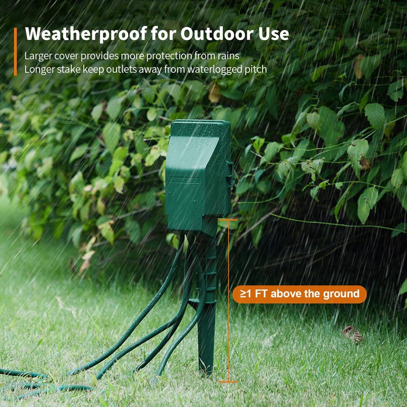 SURAIELEC Outdoor Power Stake, 7-Day Programmable Digital Timer, Power Strip