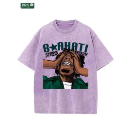 Cotton Washed Men's T Shirt Festival Gift American Style Comfort CommutingColor: Purple, Size: Xl