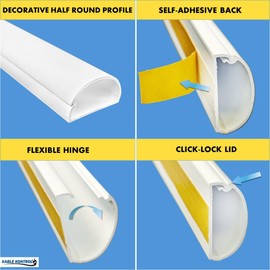 Kable Kontrol Half Round Cord Hider, Cable Cover, Hide TV Wall Mount Wires, Raceway for Cords, Decorative Wire Covers, Paintable, Adhesive Cable Concealer - 1.2in W x 0.50in H x 40in L – 1 Pc- White