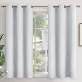 YoungsTex Short Room Darkening Curtains 40 Inches Length for Kitchen - Thermal Insulated with Grommet Top Blackout Window Curtains for Bedroom 2 Panels, 42 x 40 Inch, Greyish White
