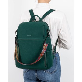 FADEON Leather Backpack Purse for Women Fashion Shoulder Bag, Convertible, Retro Black Brown, Medium (14-in Height), Leather Backpack Purse for Women Fashion