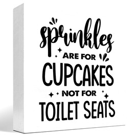 z-crange Sprinkles are for Cupcakes not for Toilet Seats Wood Box Sign Decor Desk Sign,Funny Bathroom Sayings Wooden Box Block Sign for Home Office Bathroom Toilet Shelf Table Decor Decorations