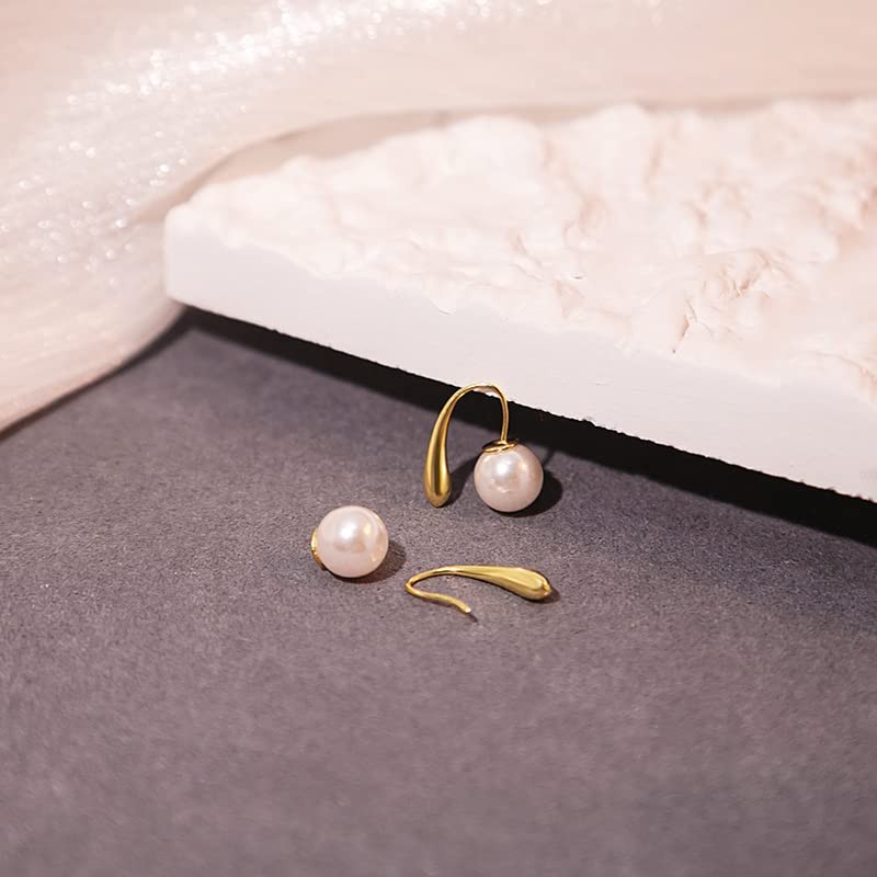 arete de gota de agua con perlas chapados en oro