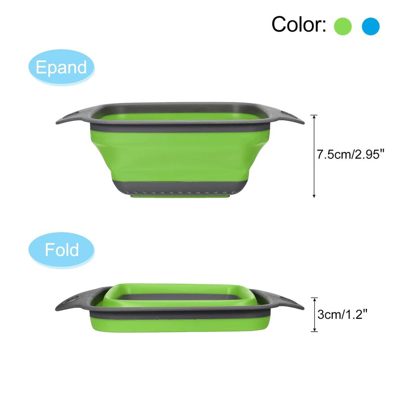 CASA -J Collapsible Colander Set, 2pcs Silicone Square Foldable Strainer