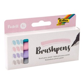 folia 1729 Brush Pens, Set of 4 Pastel Brush Pens with Flexible Tip, Line Width Approx. 1 - 7 mm, Water-based, in the Colours Pink, Pastel Blue, Lilac and Grey