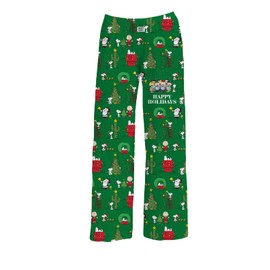 BRIEF INSANITY Snoopy Unisex Lounge Pajama Pants - Loose-Fit, Ultra-Soft, Holiday Wear - Snoopy Happy Holidays Sleep Bottoms (X-Large)