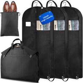 Vautvis Garment Bag Suit, 3 Garment Bags and 1 Shoe Pockets, Clothes Cover Mothproof Dustproof, Clothes Covers for Suit and Dress, Garment Bag, Suit Cover, Travel, 100 x 60 cm