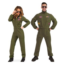 KarnevalsTeufel Combat Pilot Overalls in Olive Green for Women with Glasses, 38
