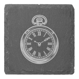 4 x 'Vintage Pocket Watch' 10cm Square Slate Coasters (CR00214626)