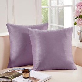 Deconovo Velvet Throw Pillow Covers Purple 18x18 in, Set of 2, Decorative Silky Square Cushion Cases Home Decor Sofa, Couch, Bedroom, Living Room, Lilac