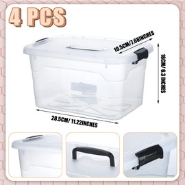 Sadnyy 4 Pack Clear Plastic Storage Latch Box Stackable Plastic Storage Bins with Latching Lids and Wheels Clear Large Storage Boxes Organizing Container for Home Garage Closet Classroom (10 Quart)