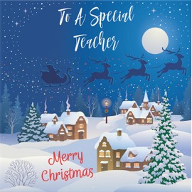 Hunts England - Teacher Christmas Card - To A Special Teacher - Merry Christmas - Winter Wonderland Collection - Fun Card