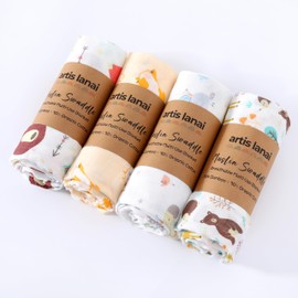 Artis Lanai Muslin Swaddle Blankets: Premium 4-Pack Baby Wraps for Boys and Girls- Breathable, Skin-Friendly Receiving Blankets, Essential for Baby Registry. (TinyHug-4P)