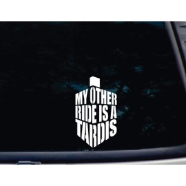 My Other Ride is a Tardis - 3 3/4" x 6 1/2" die Cut Vinyl Decal for Windows, Cars, Trucks, Tool Boxes, laptops, MacBook - virtually Any Hard, Smooth Surface