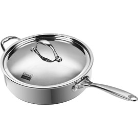 Cooks Standard Multi-Ply Clad 10.5 Inch 4 Quart Stainless Steel Saute Skillet, Deep Fry, Induction Cookware Pan,Stay-Cool Handle