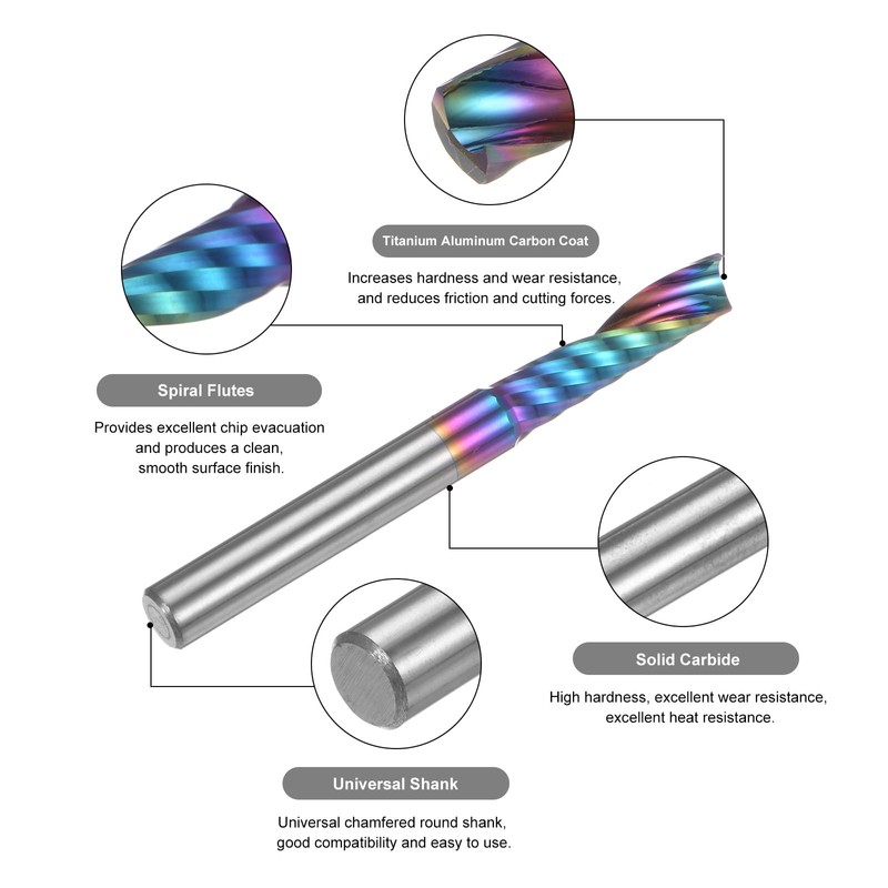 sourcing map Spiral CNC Router Bit 1/4" Diameter 1/4" Shank