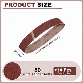 HARFINGTON 50mm x 686mm Bandas de Lija Set, 10pcs Cintas Abrasivas 80 Grano Correa para Lijadoras Óxido Aluminio para Carpintería Pulido de Metal Afilador de Cuchillo