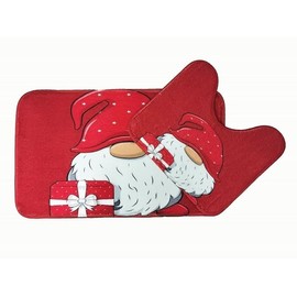 London Dream 2 Piece Christmas Festive Memory Foam Bath Mat and Pedestal Set, Non-slip Soft Super Absorbent Bathroom Rugs (Gonks Gift Parcel)