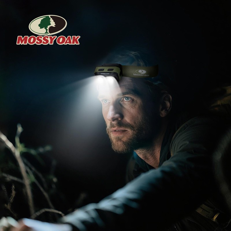 Mossy Oak 600 Lumens LED Headlamp, Dual Power Source, Motion