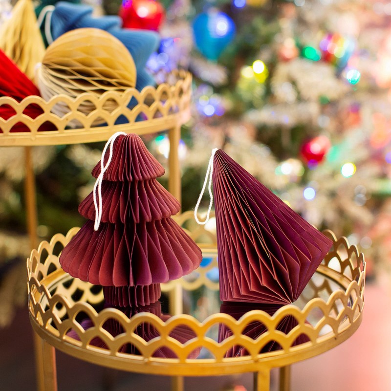 Sass & Belle Deep Red Tree & Diamond Paper Honeycomb