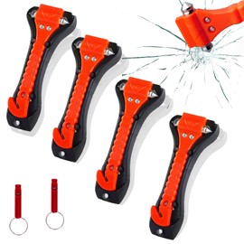 dellyy Pack of 4 Emergency Hammer Car with Belt Cutter, Seat Belt Cutter, Emergency Hammer, Car Safety Hammer, Orange Seat Belt Cutter, Emergency Hammer with 2 Life-Saving Whistles