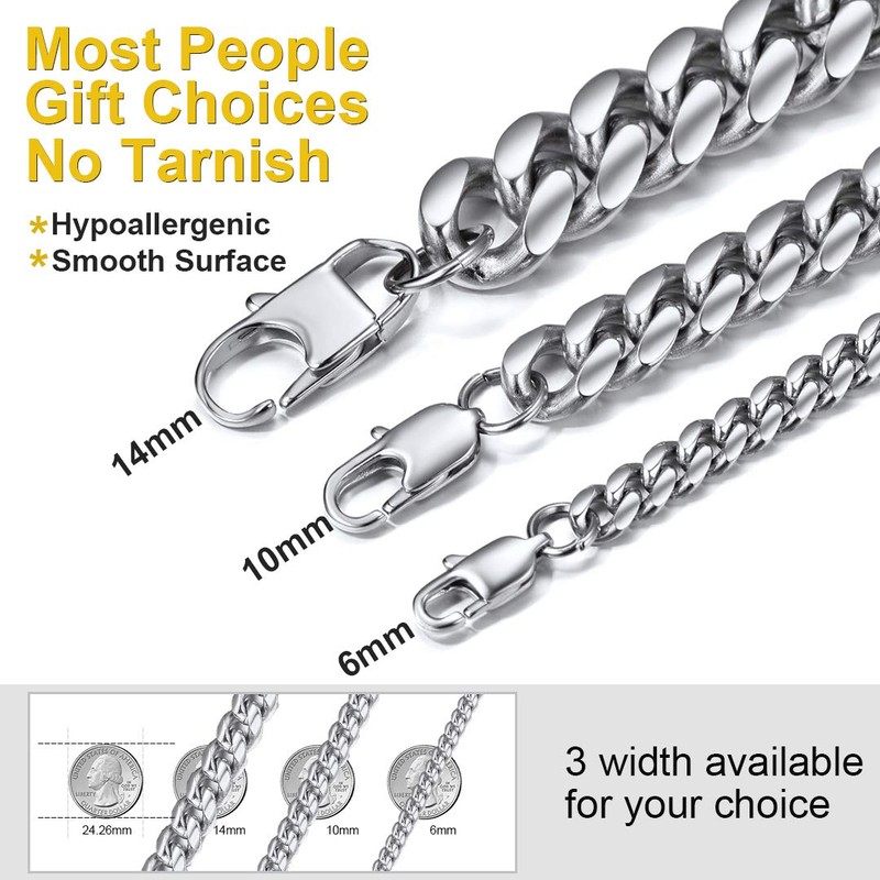 Mens Bracelet 10MM Chain 316L Stainless Steel Punk Curb Cuban
