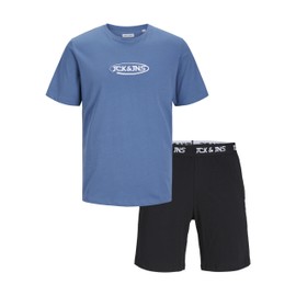 JACK&JONES JUNIOR Boys Jacoliver SS Tee and Shorts Set Jnr T-Shirt, Coronet Blue/Pack: black shorts, 140
