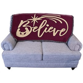 Pure Country Weavers Believe Christ Nativity Blanket Wine - Gift Christmas Tapestry Throw for Back of Couch or Sofa - Woven from Cotton - Made in The USA (61x36)