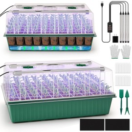 BlumWay Self-Watering Seed Starter Tray Kit with Grow Light and Humidity Dome, 3 Color Growing Light,120-Cell Plant Seedling Tray,Reusable Germination Trays,Adjustable/Timed Light Plant Starter Set