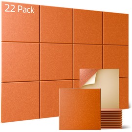 Sonicism 22 Pack Acoustic Wall Panels with Self-Adhesive, 12" X 12" X 0.4" Sound Proof Foam Panels, Decorative Soundproof Wall Panels, Sound Proof Absorbing Tiles for Home & Offices, Orange