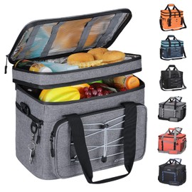 Maelstrom Portable Collapsible Soft Cooler Bag – 24/30/60 Cans Double-Deck Leakproof Ice Chest for Beach, Camping & Grocery (Dark Grey, 60 Can)