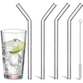 Glass Straws for 16 oz Glass Cups, Clear Glass Straws Bent Glass Drinking Straws Thick, Skinny Reusable Glass Straws 8 mm 9 inch Tumbler Straws