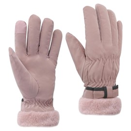 Fadcaer Waterproof Thermal Gloves for Womem,Winter Gloves,Anti-Slip Windproof Touchscreen Ski Warm Gloves,Thermal Gloves,Lined Thick Gloves for Outdoor Sports Skiing Cycling Hiking (Pink)